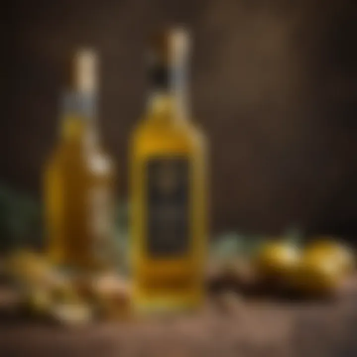 A close-up of high-quality, golden Anadolu Riviera olive oil in a traditional bottle.