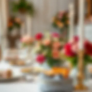 A beautifully arranged table set for a special Mother's Day brunch, featuring flowers and candles