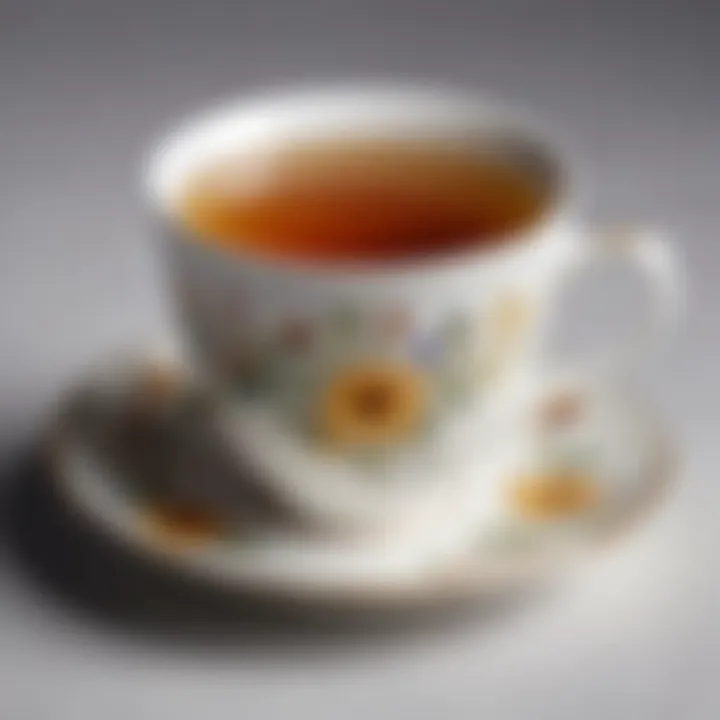 A close-up of freshly brewed tea in a fine porcelain cup