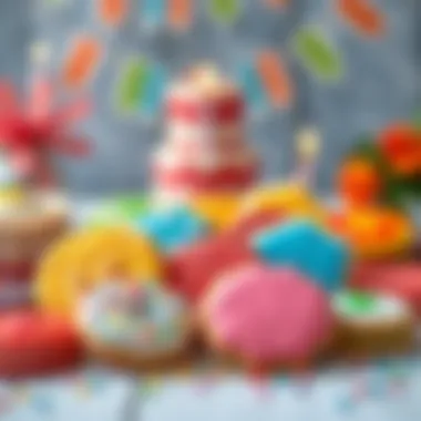 A delightful assortment of colorful birthday cookies arranged beautifully on a festive table.