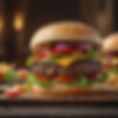 Gourmet Burger Delight A gourmet burger showcasing vibrant toppings and a perfectly grilled patty.