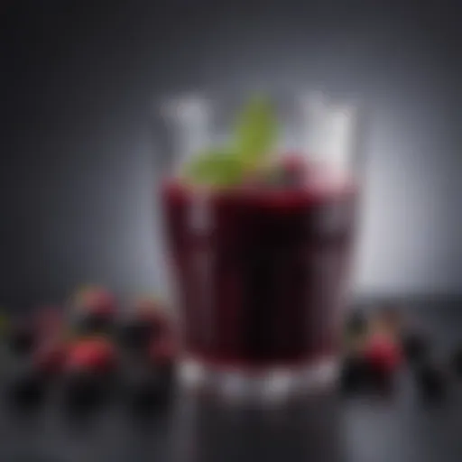 Nutrient-rich mulberry juice in a glass with fresh mulberries