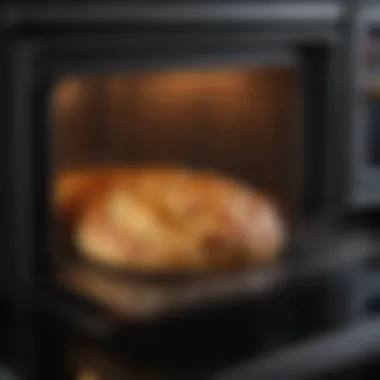 A close-up shot of Revani baking in the oven, showcasing its golden texture.