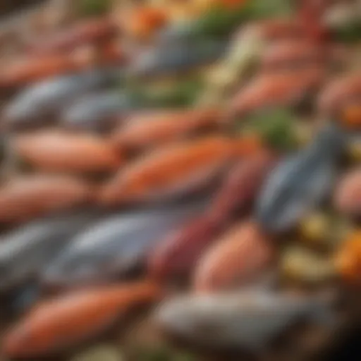 A variety of fresh fish displayed at a market during September