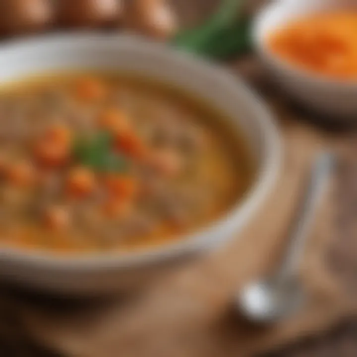 A close-up of a delicious bowl of lentil soup, a popular Sahur dish.