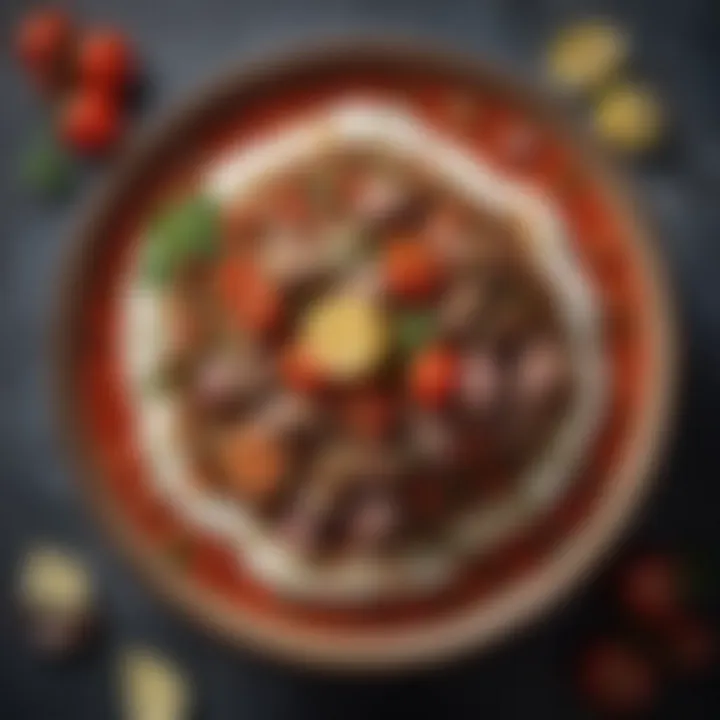 A close-up of the texture and color of the finished meze, showcasing its rich flavor.