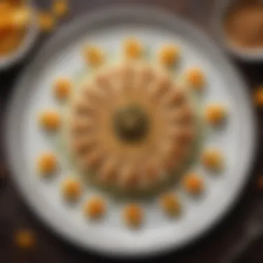 An elegant presentation of kadayif dessert on a decorative plate with garnishes