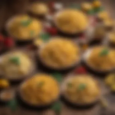 Handmade pasta varieties displayed elegantly on a rustic wooden table.