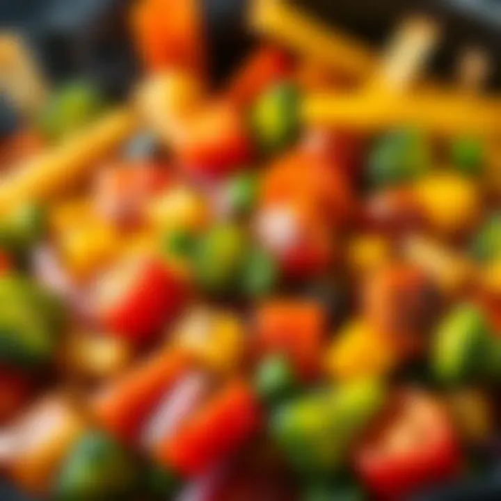 An assortment of colorful vegetables being air fried, highlighting the versatility of the Karaca Kozleme Airfryer.