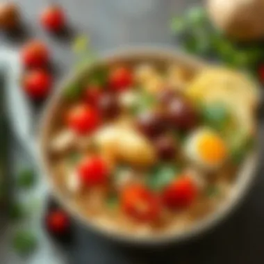 A bowl filled with fresh ingredients for making chestnut pilaf