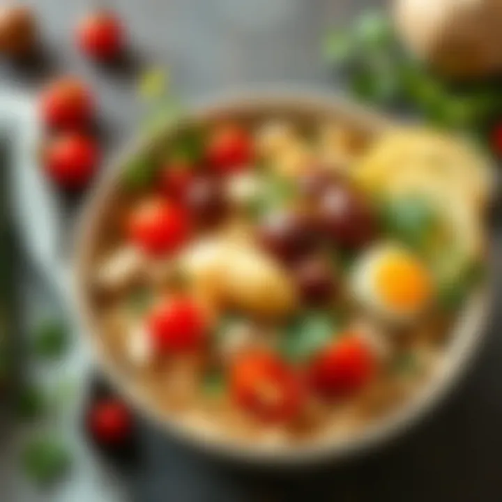 A bowl filled with fresh ingredients for making chestnut pilaf