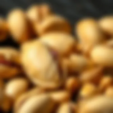 A close-up of broken pistachios highlighting their unique characteristics