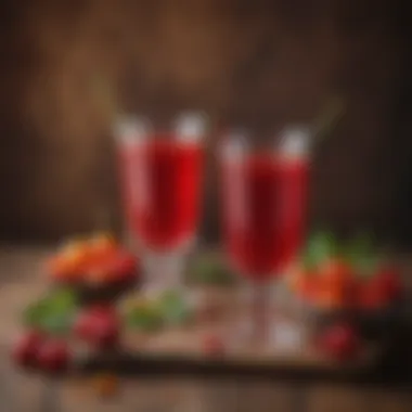 A glass of freshly made cornelian cherry juice with a rustic background