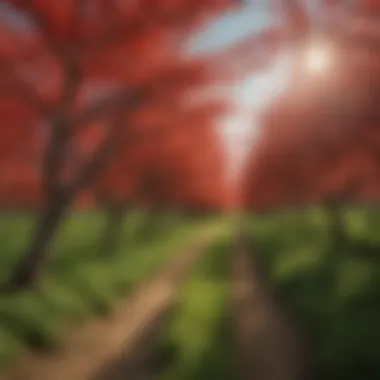 A scenic view of cornelian cherry trees in a lush orchard