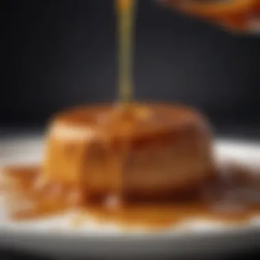 A tantalizing close-up of caramel syrup drizzling