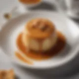 Elegant caramel dessert presented on a fine china plate