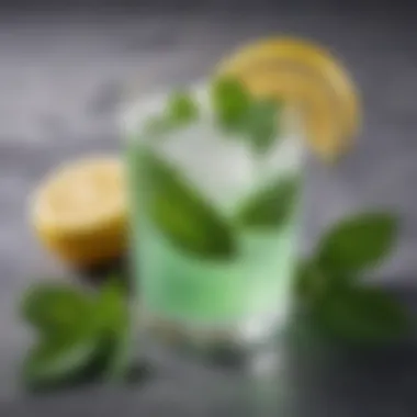 A refreshing glass of mint lemon drink with ice and fresh mint leaves