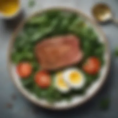 Balanced Meal for Hormonal Harmony Delicious meal featuring leafy greens and rich proteins for hormone balance