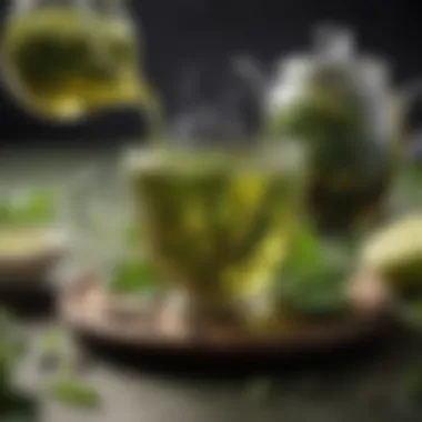 An arrangement of green tea with antioxidant information.