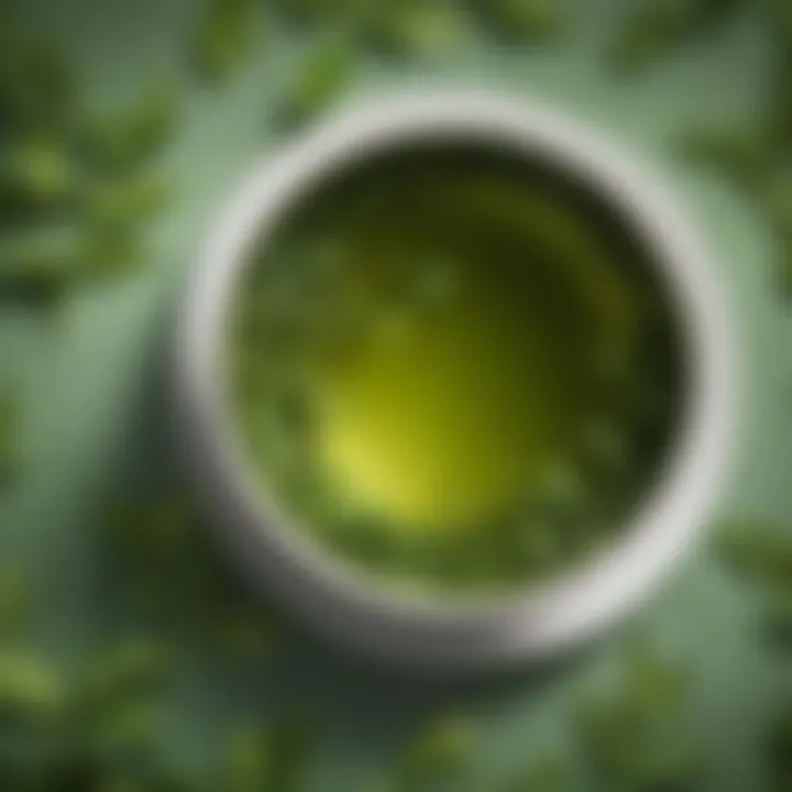 A serene tea setup highlighting green tea leaves.