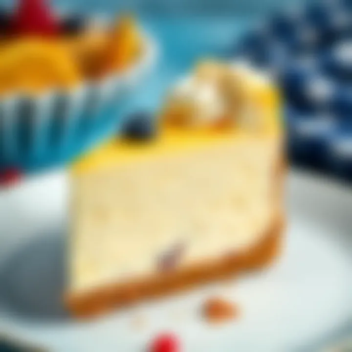 Close-up of a slice of creamy cheesecake