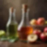 A close-up of a glass bottle of vinegar with fresh apples around it, symbolizing natural weight loss solutions.