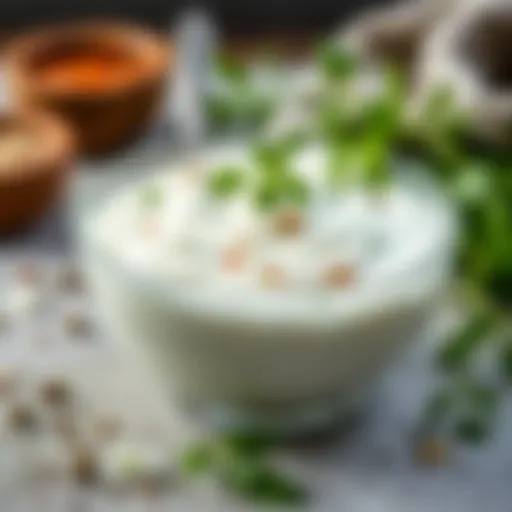 A bowl of thick strained yogurt with herbs