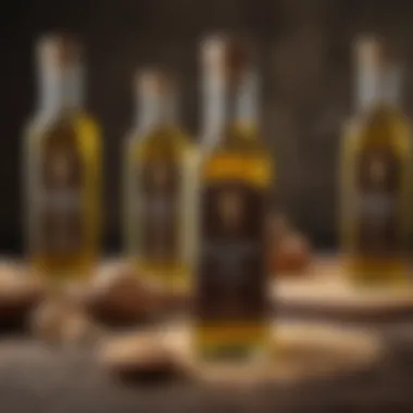 Premium Sesame Oil: Quality and Branding Bottles of sesame oil arranged aesthetically, highlighting quality and branding
