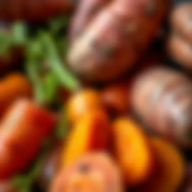 Close-up of fresh carrots and sweet potatoes