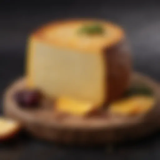 An aged cheese wheel showcasing its rich texture and color