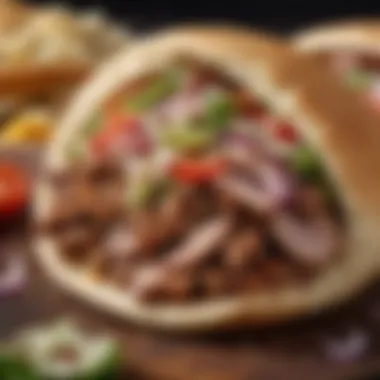 A close-up of the döner kebab being sliced to perfection