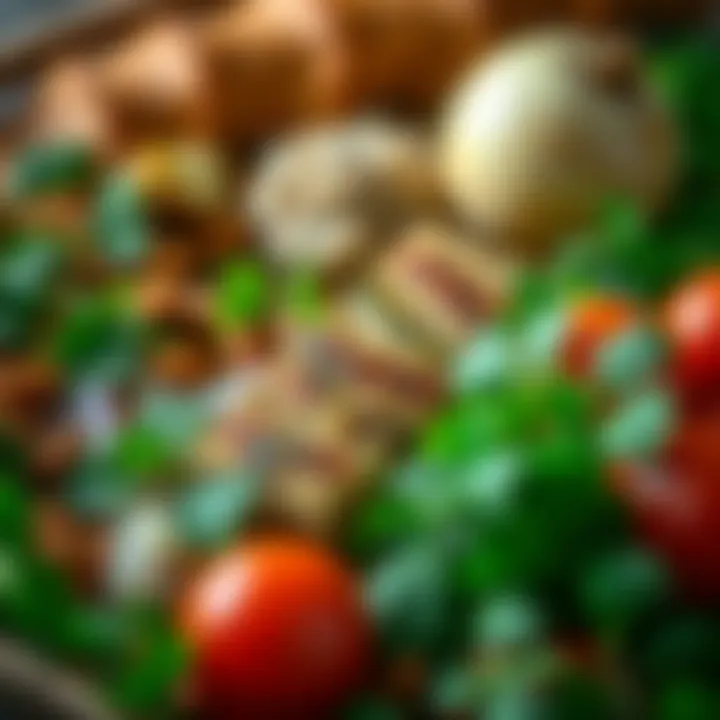 A close-up of the ingredients used in kebab preparation emphasizing fresh herbs and spices