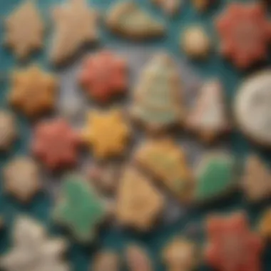 A close-up of a cookie cutter with holiday-themed shapes